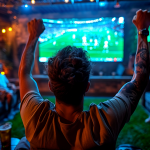 man cheering while watching football