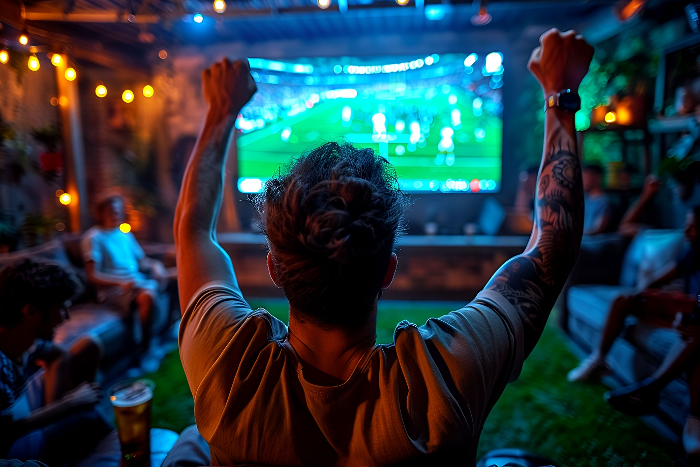 man cheering while watching football